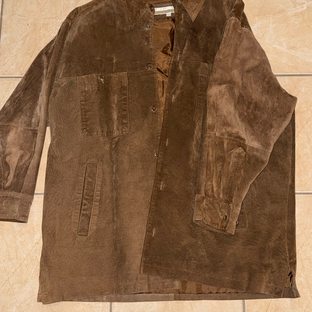 Perry Ellis Men's Tan Suede Shirt Jacket - Picture 3 of 3